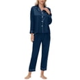 thumbnail image 1 of AINIYS Women Satin Pajamas Set Classic Button Up Long Pjs Set V Neck Long Sleeve Solid Loungewear with Pockets Navy Pajamas for Women _d XL, 1 of 6
