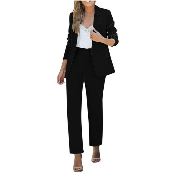 AINIYS Women Suits 2 Piece Set Business Casual Suit Blazer Jacket and Wide Leg Pant Formal Business Outfits Black S