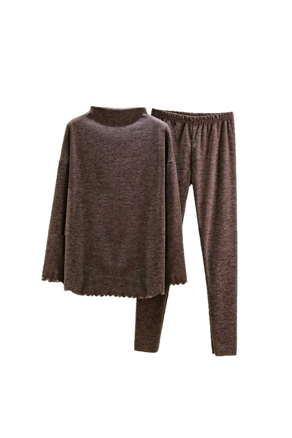 Women Two Piece Outfits Oversized Turtleneck Knit Pullover Sweater Top and Pants Loungewear Set Fall Outfits Coffee XL
