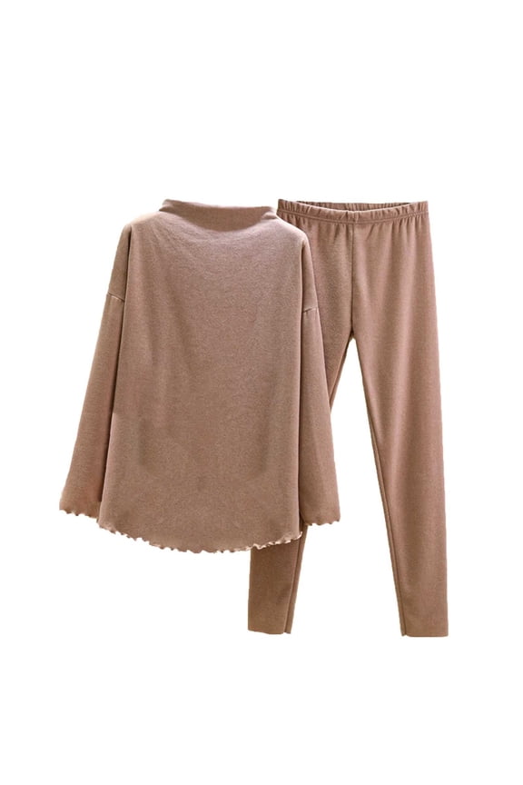 Women Two Piece Outfits Oversized Turtleneck Knit Pullover Sweater Top and Pants Loungewear Set Fall Outfits Khaki L