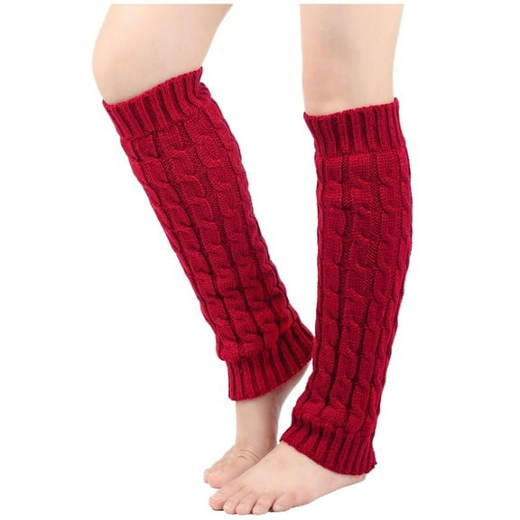AINIYS Women Winter Warm Leg Warmers Thick Fleece Lined Leg Warmers Cable Knit Soft Boot Socks Red Free Size