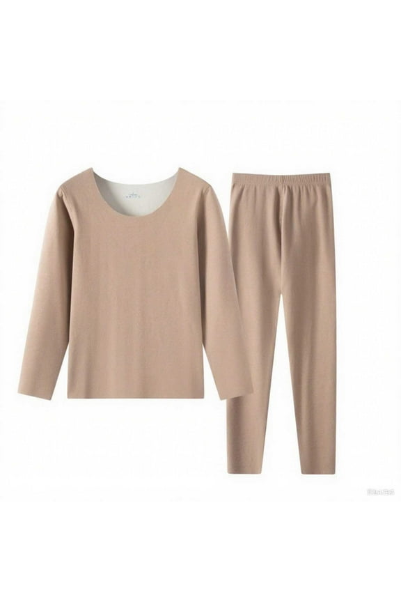 Women Winter Warm Thermal Underwear Set Fleeve Layered Long Sleeve Set Fall Winter Outfits Khaki L