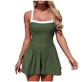 thumbnail image 1 of AINIYS Women's 1-Piece Swim Dress Contrast Trim Flared Hem Spaghetti Strap Lightweight Material Resort Swimming Water Activity Summer Casual Outfit Army Green L, 1 of 7