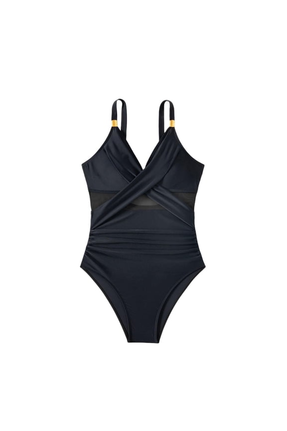 Women's 1-Piece Swimsuit Cross Front Design Spaghetti Strap Sleeveless Breathable Fabric Water Activity Pool Leisure Beach Summer Attire Black L