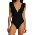 thumbnail image 1 of AINIYS Women's 1-Piece Swimsuit Ruffled Shoulder Detail Deep V Neck Lightweight Material Beach Resort Pool Party Evening Summer Leisure Wear Black L, 1 of 5