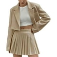 thumbnail image 1 of AINIYS Women's 2 Piece Open Front Cropped Suit Long Sleeve Blazer High Waist Solid Pleated Skirt Suit Sets Khaki S, 1 of 7