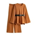 thumbnail image 1 of AINIYS Women's 2 Piece Outfits Long Sleeve Knit Pullover Top Wide Leg Pants Loungewear Sets Autumn Stylish Outfits with Belt Orange Free Size, 1 of 9