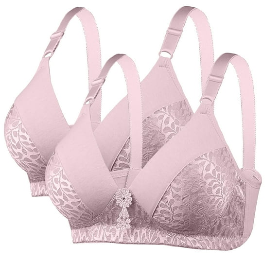 AINIYS Women's 2PC Lift and Support Push-Up Bra Bralette Wireless Soft Cup Bra Thin Fabric Bralettes Plus Size Armpit Fat Control Bra Breathable Everyday Bras Floral Lace Cleavage Bra Pink M