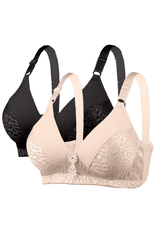 Women's 2PC Soft Cup Bra Wireless Plus Size Armpit Fat Control Bra Lift and Support Push-Up Bra Bralette Thin Fabric Bralettes Floral Lace Cleavage Bra Breathable Everyday Bras Multicolor S