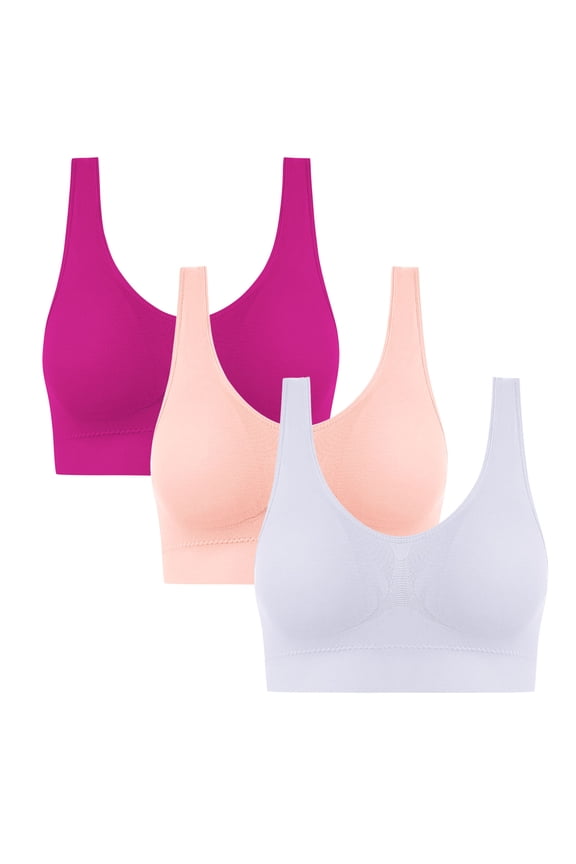 Women's 3PC Lift and Support Push-Up Bra Seamless Soft Cup Bra Cleavage Bra Wide Straps Sports Yoga Bra Bralette Wireless No Underwire T-Shirt Bra Breathable Everyday Bras Hot Pink XXXXL