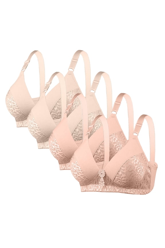 Women's 4PC Soft Cup Bra Wireless Plus Size Armpit Fat Control Bra Floral Lace Cleavage Bra Breathable Everyday Bras Thin Fabric Bralettes Lift and Support Push-Up Bra Bralette Multicolor L