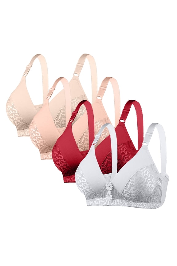 Women's 4PC Wireless Soft Cup Bra Lift and Support Push-Up Bra Bralette Plus Size Armpit Fat Control Bra Thin Fabric Bralettes Breathable Everyday Bras Floral Lace Cleavage Bra Multicolor S