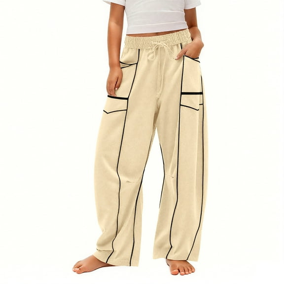 AINIYS Women's Baggy Cargo Pants Contrast Drawstring Trousers for Casual Street Daily Wear Beige 120
