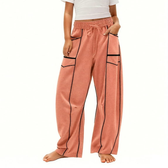 AINIYS Women's Baggy Cargo Pants Contrast Drawstring Trousers for Casual Street Daily Wear Orange 120