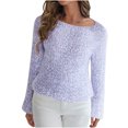 thumbnail image 1 of AINIYS Women's Boat Neck Textured Knit Sweater Elegant Stylish Layering Daily Office Wear Blouse Purple Free Size, 1 of 6