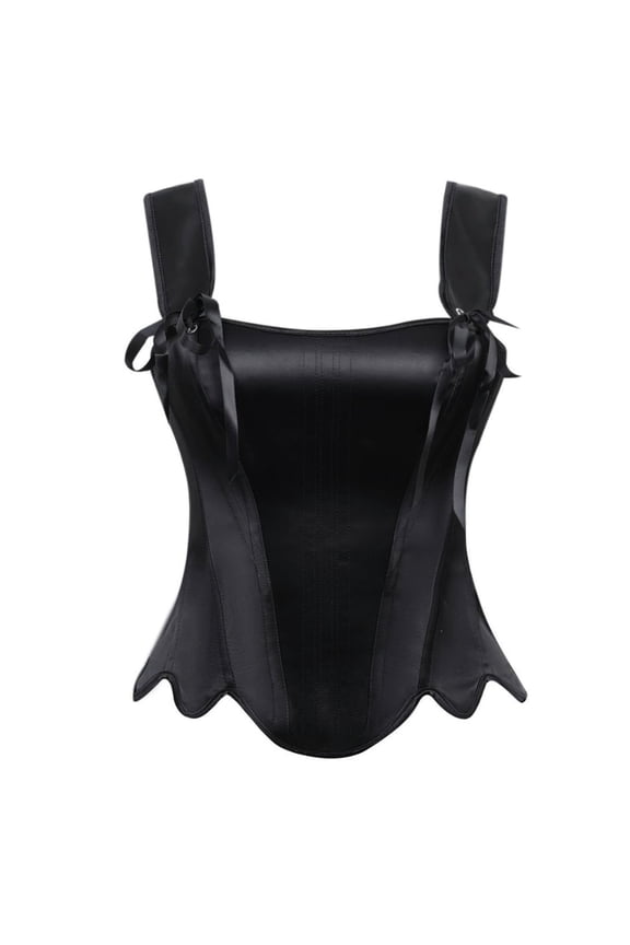 Women's Bow-Tie Strap Scalloped Hem Corset Bustier Vintage Shapewear Waist Trainer for Party Club Evening Formal Occasions Black S