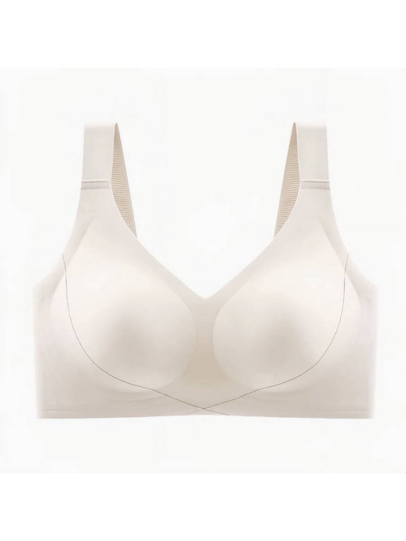Women's Breathable Everyday Bras Wireless Gathered Full-Cup Plus Size Armpit Fat Control Bra Wide Straps Sports Yoga Bra Anti-Sagging Bra Lightweight Minimizer Bra for Summer Seamless White XL