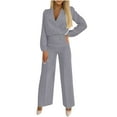 thumbnail image 1 of AINIYS Women's Business Casual Outfits Lightweight Deep V Neck Long Sleeve Shirt and Wide Leg Pants Suit Set Gray L, 1 of 8
