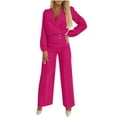 thumbnail image 1 of AINIYS Women's Business Casual Outfits Lightweight Deep V Neck Long Sleeve Shirt and Wide Leg Pants Suit Set Hot Pink XXXL, 1 of 9