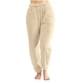 thumbnail image 1 of AINIYS Women's Casual Stretch Waist Pocket Pants High Waist Soft Wear Comfortable All Season Casual Trousers for Home and Holidays Beige L, 1 of 7