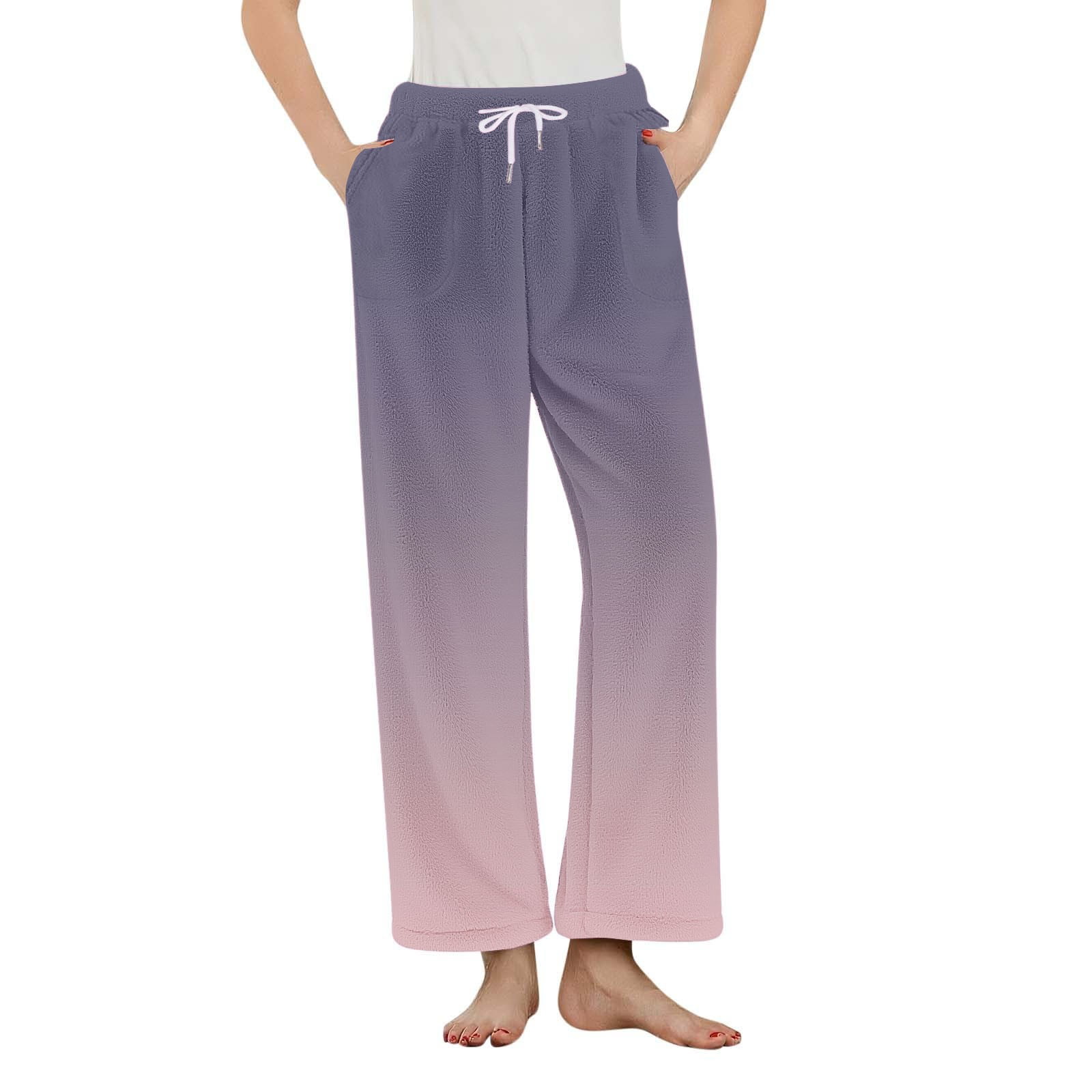 AINIYS Women's Casual Wide Leg Pajamas Pants Fleece Soft Fall Winter ...