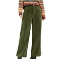 thumbnail image 1 of AINIYS Women's Corduroy Wide-Leg Pants with Patch Pockets Stylish Trousers for Autumn Daily Wear Casual Outings Army Green L, 1 of 9