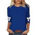 thumbnail image 1 of AINIYS Women's Crew Neck 3/4 Sleeve Bow Detail Casual Tops Basic Layering Daily Wear Pullover Blouse Blue L, 1 of 5