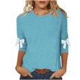thumbnail image 1 of AINIYS Women's Crew Neck 3/4 Sleeve Bow Detail Casual Tops Basic Layering Daily Wear Pullover Blouse Light Blue S, 1 of 5