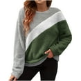 thumbnail image 1 of AINIYS Women's Crew Neck Color Block Fleece-Lined Sweater Stylish Basic Layering Cold-Weather Daily Wear Blouse Army Green L, 1 of 9