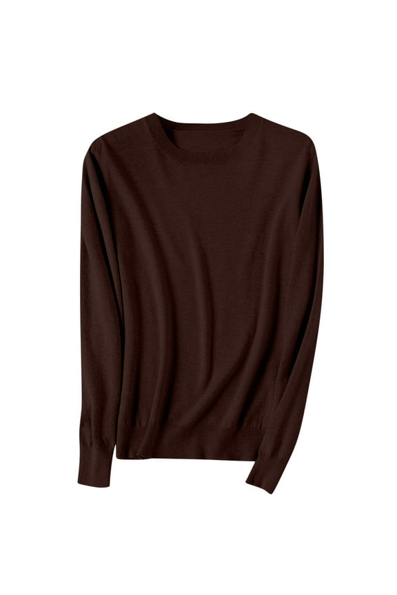 Women's Crew Neck Cropped Knit Sweater Trendy Stylish Layering Daily Casual Wear Blouse Coffee XXL