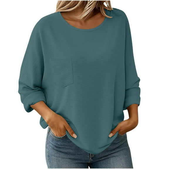 AINIYS Women's Crew Neck Dolman Sleeve Pocketed Blouse Casual Basic Layering Daily Wear Tops Green M