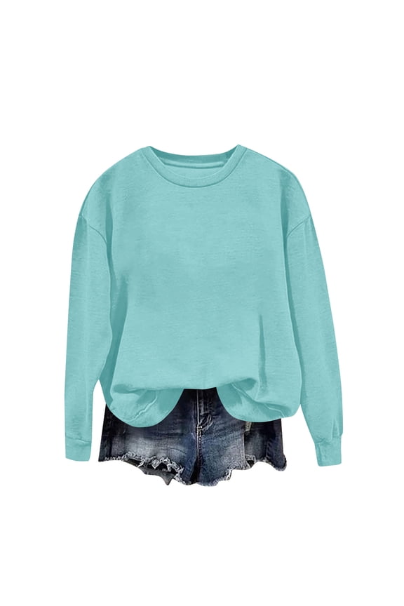 Women's Crew Neck Long Sleeve Drop Shoulder Sweatshirt Comfy Basic Layering Casual Daily Wear Pullover Blouse Mint Green L