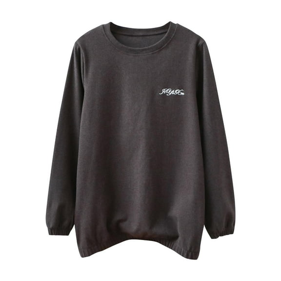 AINIYS Women's Crew Neck Long Sleeve Sweatshirt Top Soft Cozy Daily & Casual Wear Versatile Layering Shirt for Lounging Errands Dark Gray XL