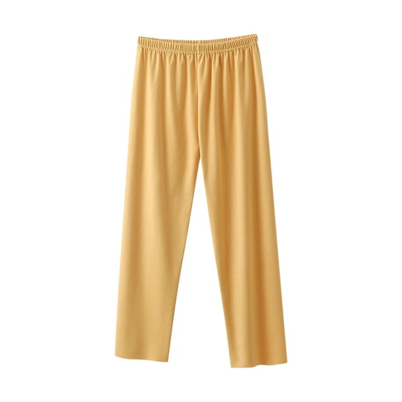 AINIYS Women's Elastic Waist Wide-Leg Pants Soft Comfy Trousers for Daily Wear Lounging Sleep Casual Errands Yellow L