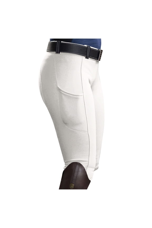Women's Equestrian Riding Tights Pocketed Knee Patch Trousers for Horseback Riding Daily Wear White S