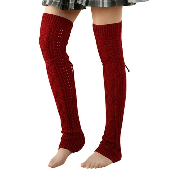 AINIYS Women's Extra Long Stirrup Leg Warmers Winter Knitted Over Knee Thigh High Footless Socks Winter Red Free Size