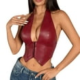 thumbnail image 1 of AINIYS Women's Faux Leather Halter Neck Corset Bustier Zipper Front Shapewear Waist Cincher for Party Club Evening Date Occasions Wine M, 1 of 4