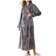 thumbnail image 1 of AINIYS Women's Flannel Bath Robe Long Spa Bathrobe Lightweight Fleece Plush Winter Warm Full Length Pockets Belted Gray XXXL, 1 of 7