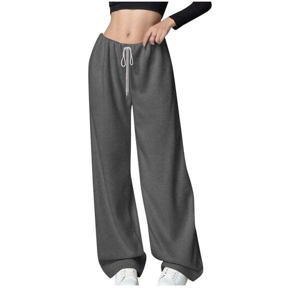 AINIYS Women's Foldover Drawstring High Waisted Sweatpants Wide Leg Casual Fall Baggy Workout Trousers Pants with Pockets Gray L