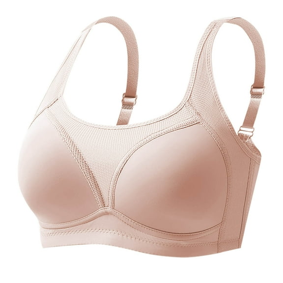 AINIYS Women's Gathered Full-Cup Soft Cup Sports Lift and Support Push-Up Bra Embroidery Wireless Adjustable Straps Lightly Padded Bra Anti-Sagging Bra Breathable Everyday Bras Workout Bra Pink L