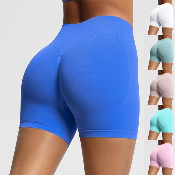 AINIYS Women's High Waisted Booty Lift Biker Shorts Stretch Elastic Waist Pants for Gym Fitness Daily Active Wear Blue L