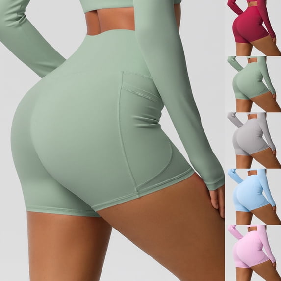 AINIYS Women's High Waisted Booty Lift Biker Shorts Stretch Elastic Waist Pants for Gym Workout Active Wear Green L