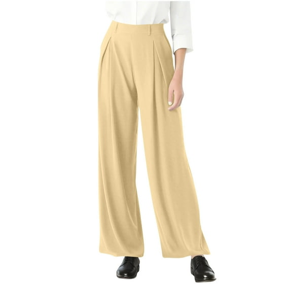 AINIYS Women's High-Waisted Pleated Wide-Leg Pants Office-Ready Formal Trousers for Work Business Casual Daily Outings Beige M