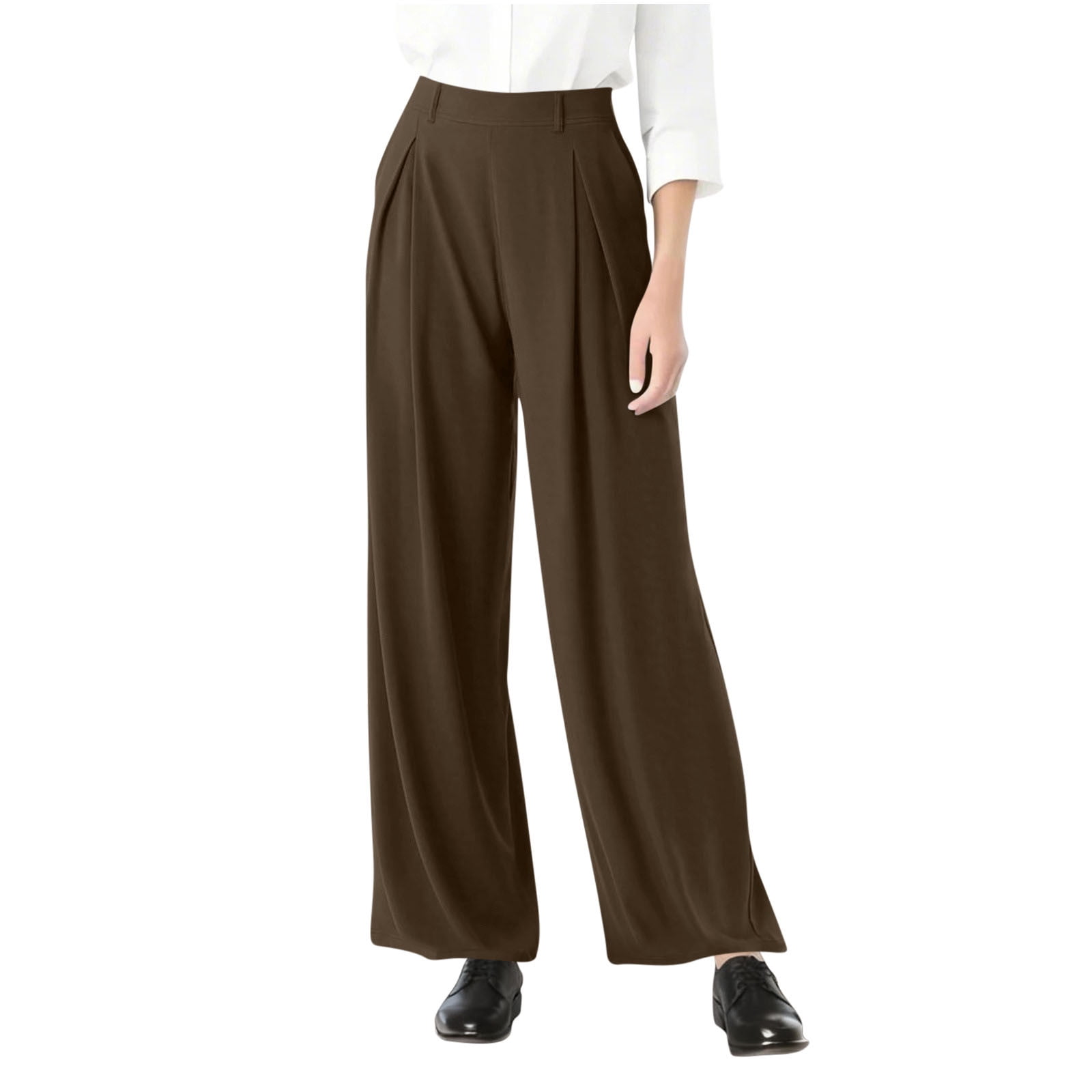 Women's Grey Pleated Wide Leg Formal Trousers
