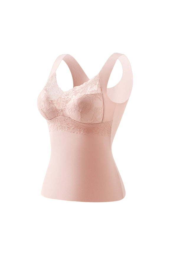 Women's Lace Trimmed Camisole Shapewear Tops Slimming Basic Layering Daily Wear Blouse Pink XL