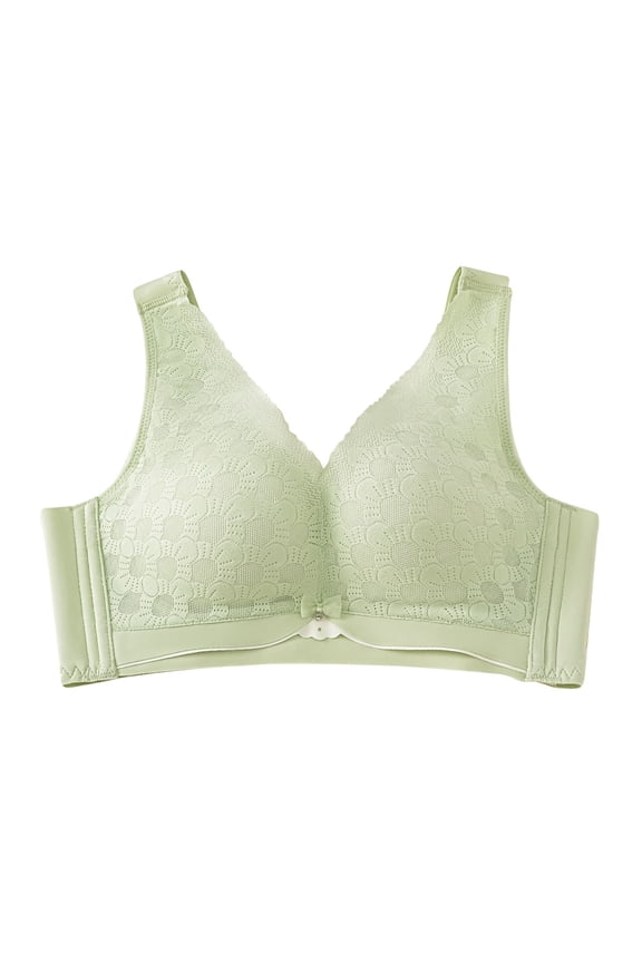 Women's Lift and Support Push-Up Bra Wireless Breathable Everyday Bras Floral Lace Cleavage Bra Plus Size Armpit Fat Control Bra Lightweight Minimizer Bra for Summer Bralette Green 38