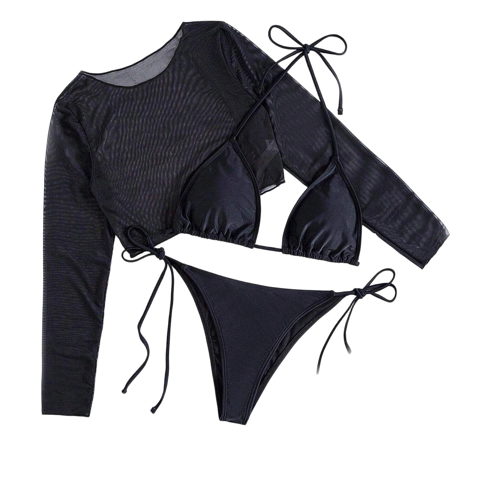 AINIYS Women's Long Sleeve Two Piece Swim Set Sheer Top High Cut Bottom ...