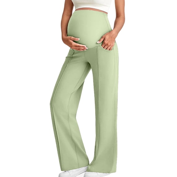 AINIYS Women's Maternity Wide-Leg Pants with Pockets High-Waisted able Trousers for Pregnancy Daily Wear Office Leisure Outings Army Green L