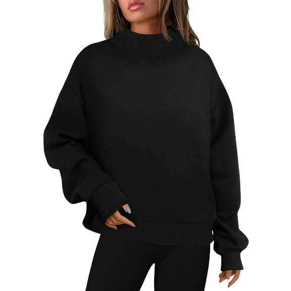 AINIYS Women's Mock Neck Oversized Balloon Sleeve Sweatshirt Casual Cozy Layering Daily Wear Blouse Black L