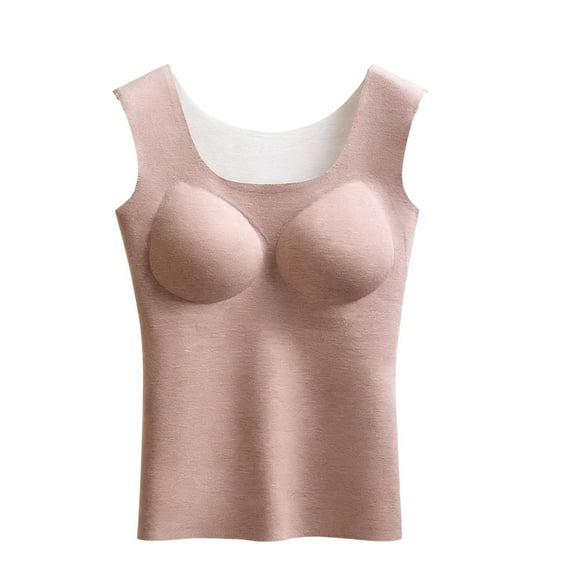 AINIYS Women's Neck Thermal Tank Top with Built-in Bra Soft Warm Comfortable Winter & Daily Wear Essential Layering Shirt for Office Lounging Coffee XL